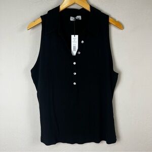 NEW Michael Stars Norah Black Sleeveless‎ Polo Shirt Top Size 2X